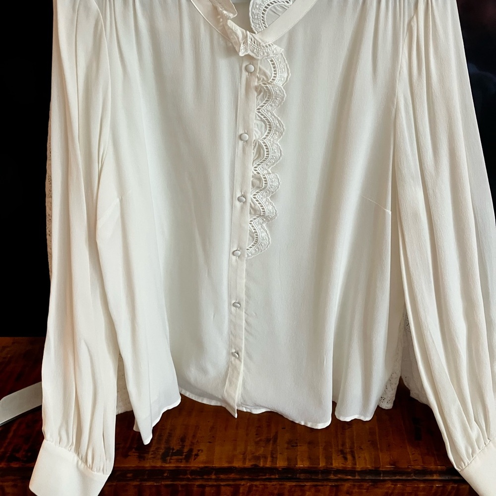 Sezane Chlo Ecru Blouse in Ecru Silk, Size 14 - Picture 4 of 5